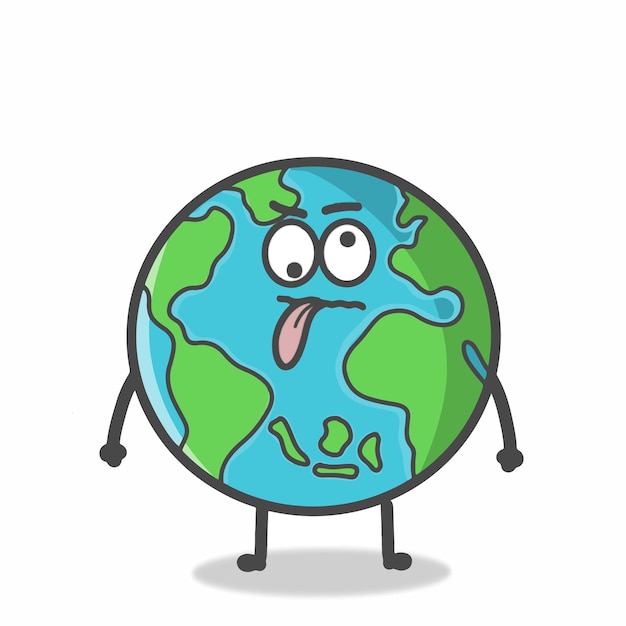 Vector cute globe earth character flat cartoon emoticon vector template design illustration