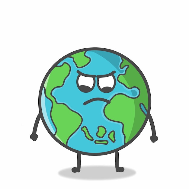 Cute Globe Earth Character Flat Cartoon Emoticon Vector Template Design Illustration