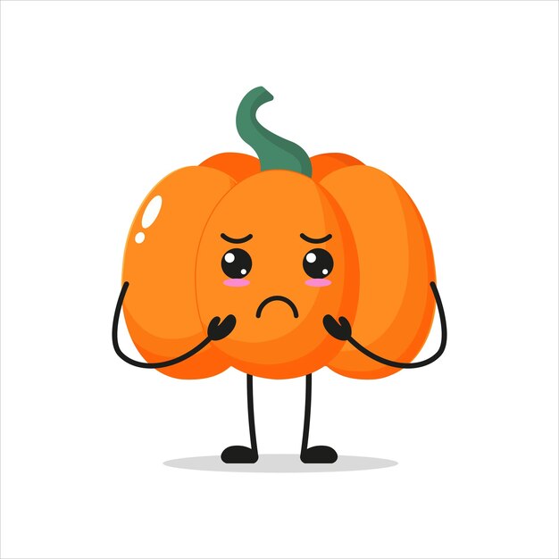 Cute gloomy pumpkin character Funny sad pumpkin vegetable cartoon emoticon in flat style