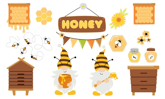 Cute gnome and bees