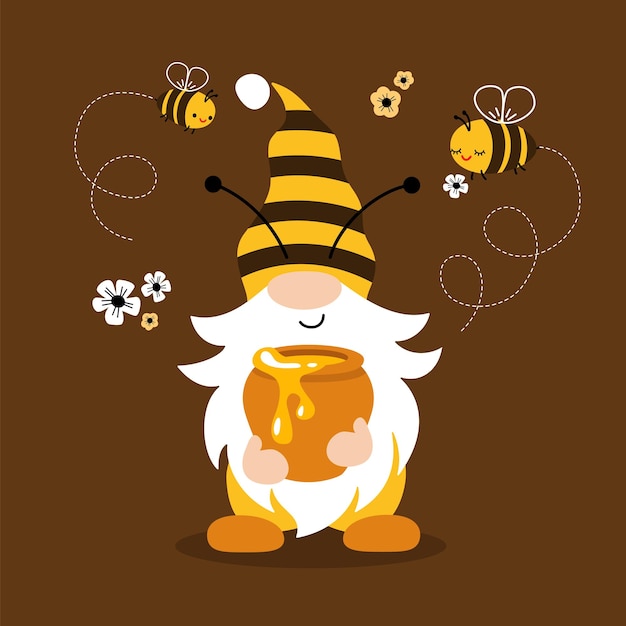 Cute gnome and bees