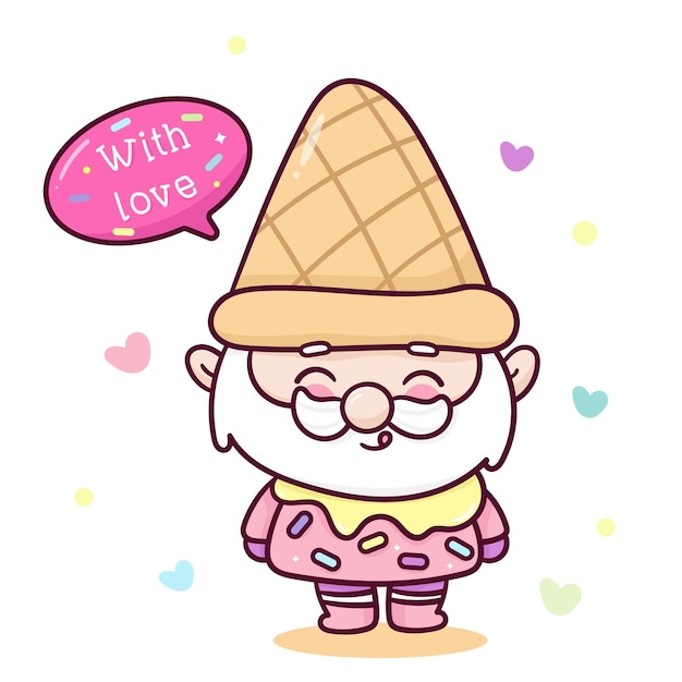 Simpatico cartone animato gnomo in gelato personaggio kawaii