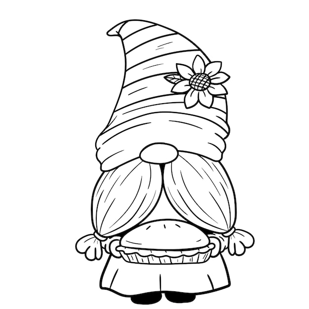 Vector cute gnome cook pie coloring book illustration