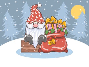 Premium Vector | Cute gnome and gift sack cartoon character - christmas illustration Premium Vector | Cute gnome and gift sack cartoon character - christmas illustration