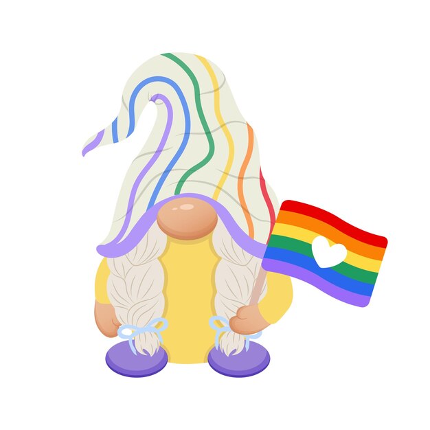 Cute gnome girl holding LGBT flag Pride month