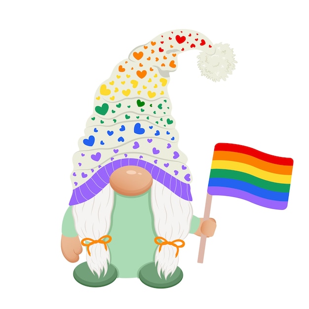 Ragazza gnome carina con bandiera lgbt mese dell'orgoglio