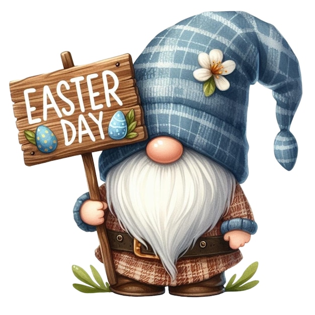 Cute gnome holding an easter day sign clipart watercolors