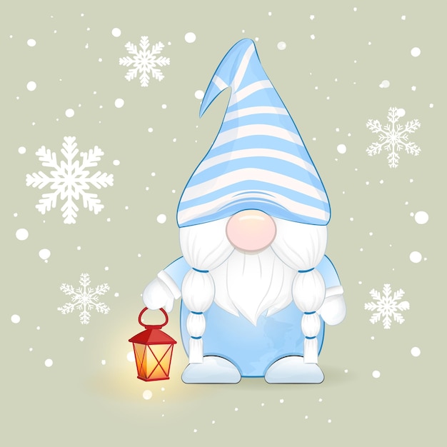 Cute gnome holding lantern Christmas illustration