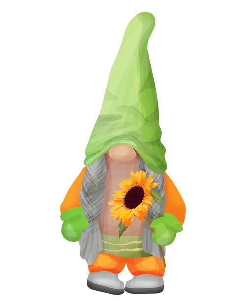 Vector cute gnome holding a sunflower fall gnome for thanksgiving design