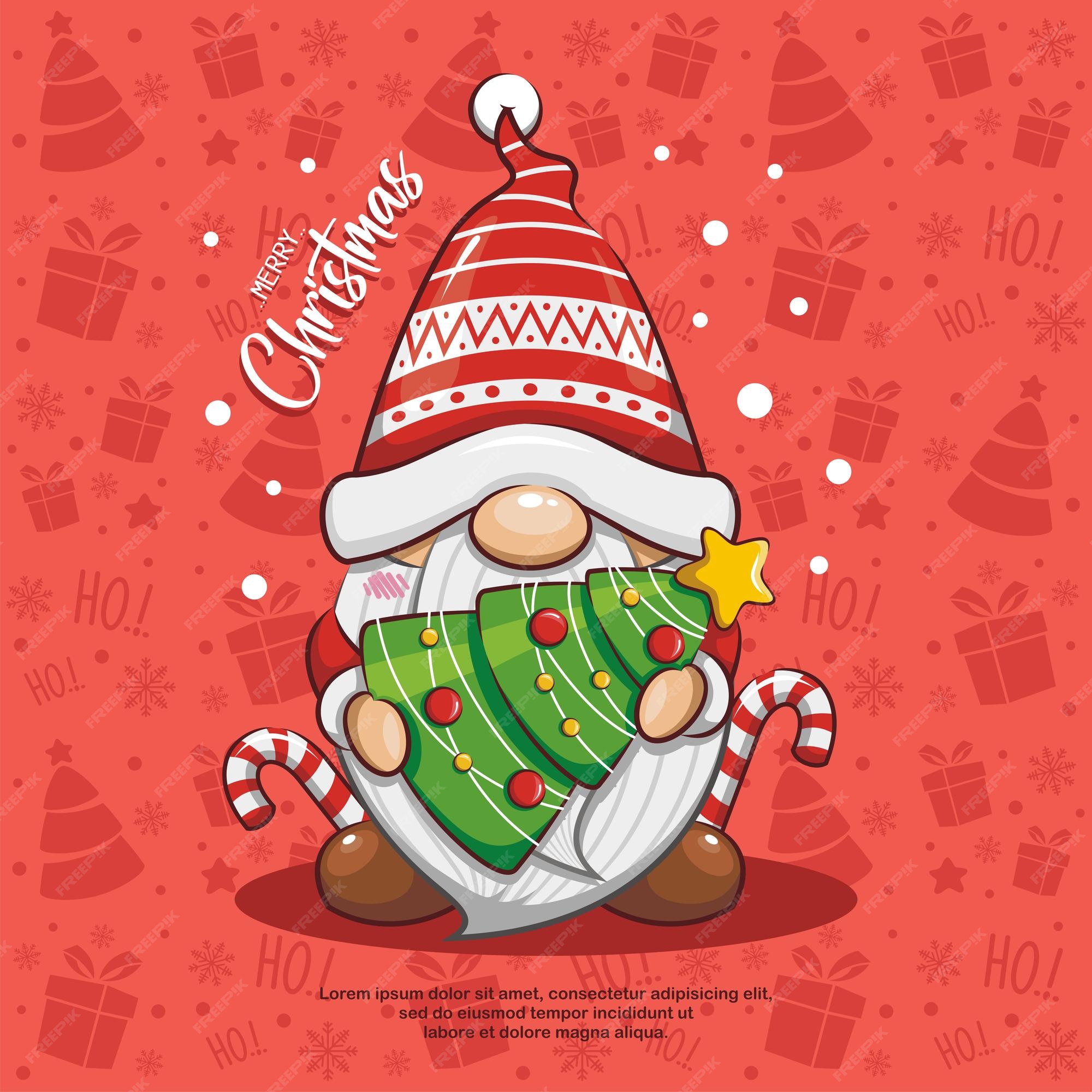 Mẫu Christmas background gnome Noel dễ thương với những chú Lùn