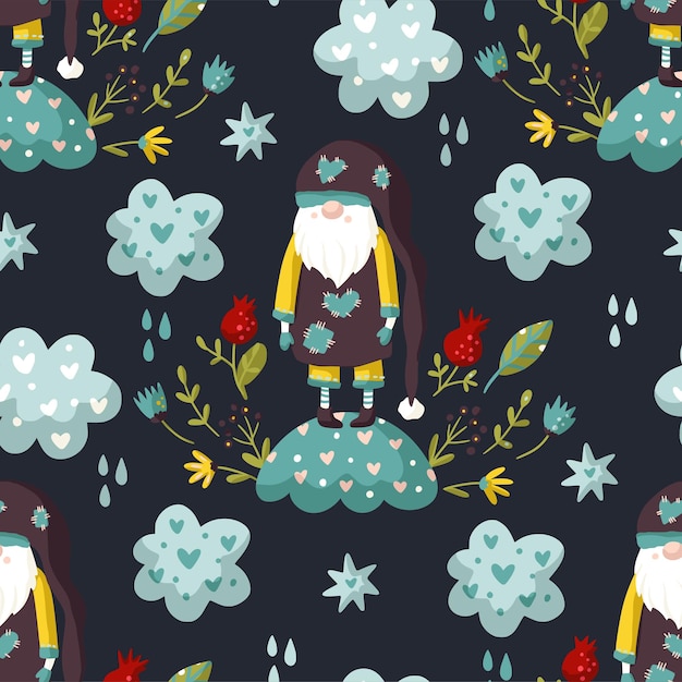 Cute gnome seamless pattern