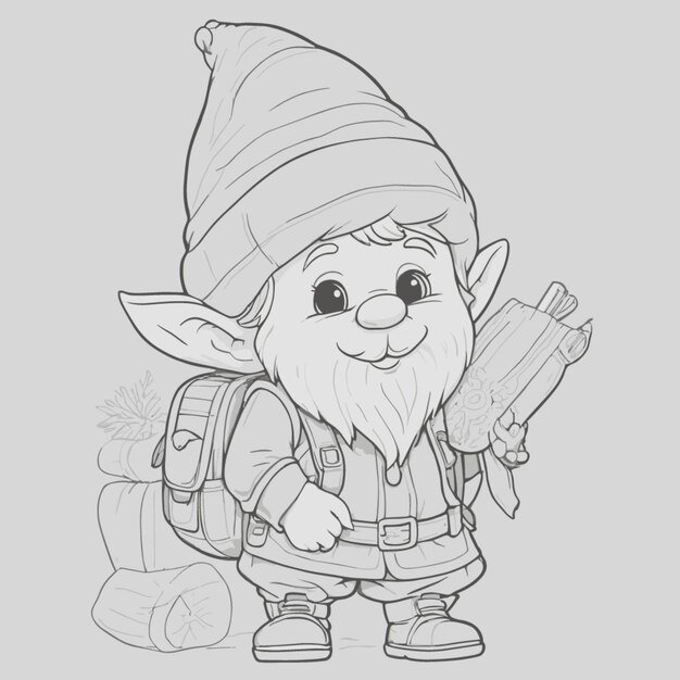 Vector cute gnome with backpack