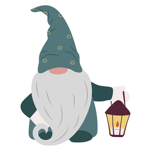 Cute gnome with flashlight scandinavian character with candle for christmas fairy tale dwarf