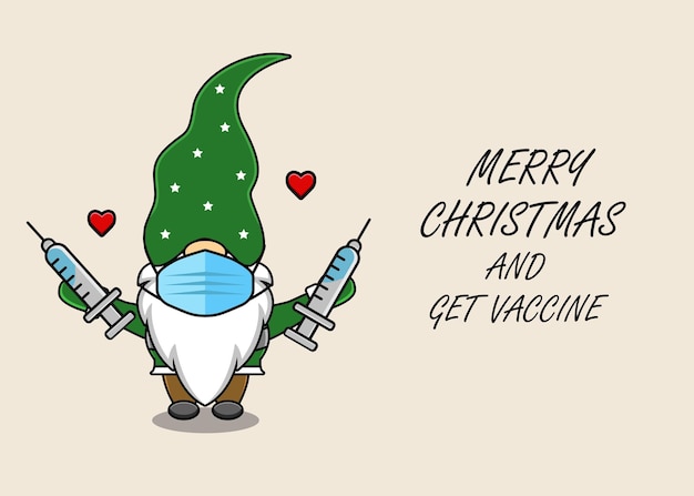 cute gnome with injection cartoon