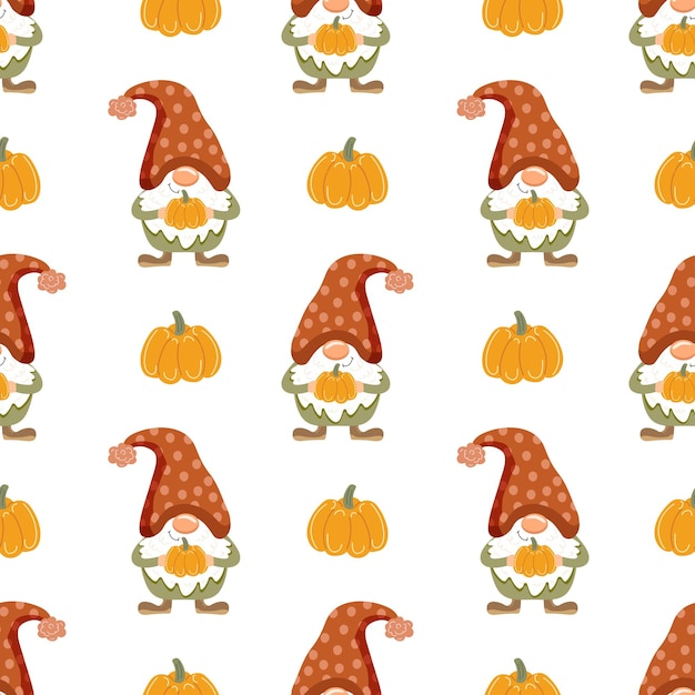 Cute gnomes in autumn Seamless pattern Vector illustration