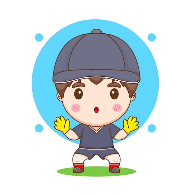 Cute goal keeper chibi character illustration