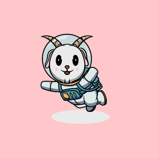 Cute goat astronaut smiling face cartoon illustration