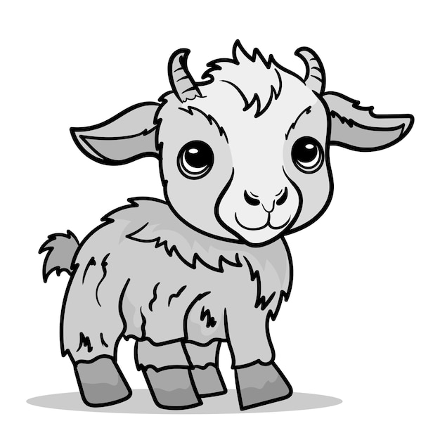 Cute Goat Cartoon Coloring Page Isolated for Kids