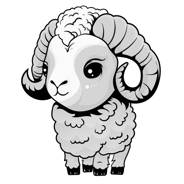 Cute goat cartoon coloring page isolated for kids