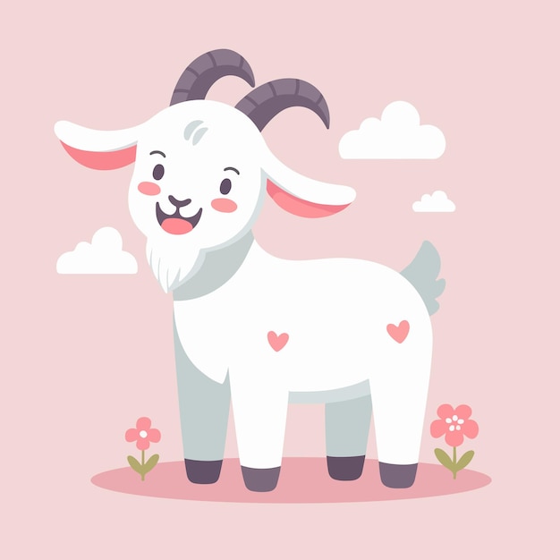 Vector cute goat cartoon flat design vector illustration