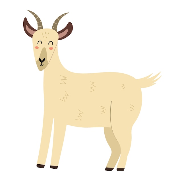 Cute goat in cartoon style isolated element Farm animal element Vector illustration
