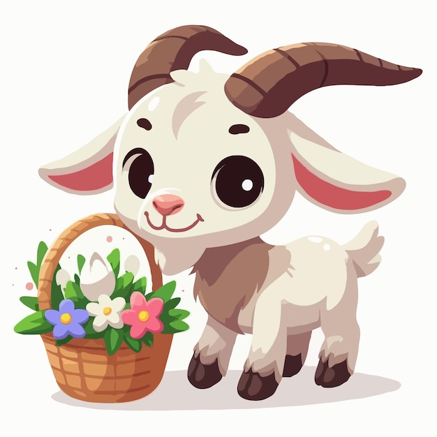 cute goat cartoon vector on white background