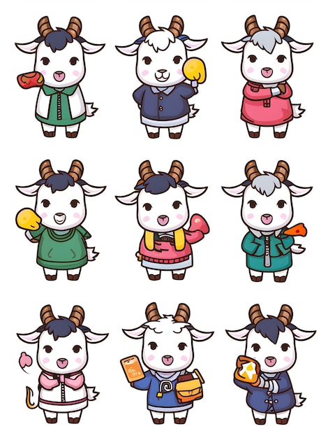 ベクトル cute goat collection 9piece cute kawaii goat sticker set for instant download (キューティ・ゴート・コレクション 9ピース キューティ・カワイ・ゴット・スティッカーセット インスタント・ダウンロード用) をリリースしました