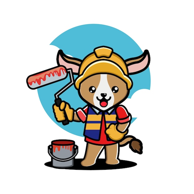 Cute goat construction worker cartoon