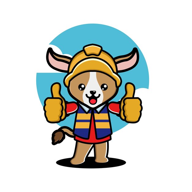 Cute goat construction worker cartoon