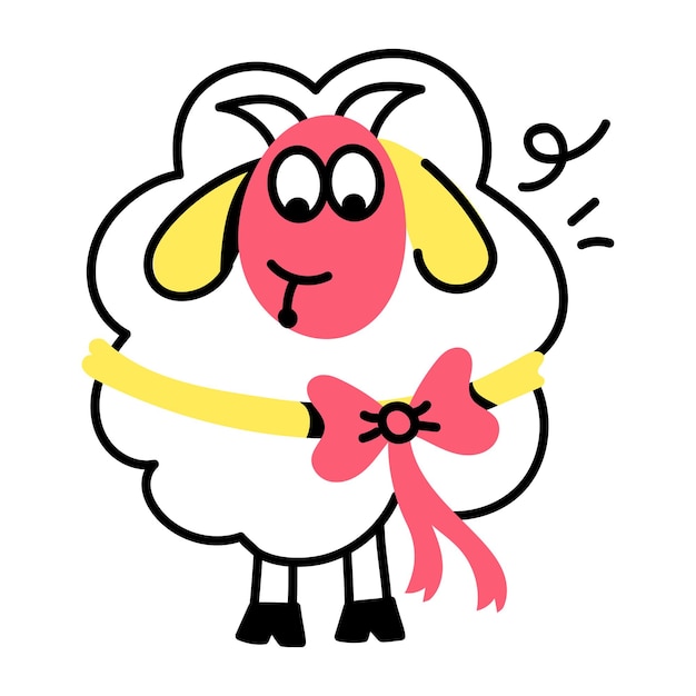 Cute goat face slaughter on eid, doodle icon