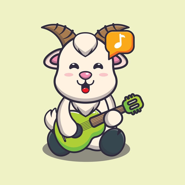 Vector 기타를 연주하는 귀여운 염소 귀여운 만화 동물 그림