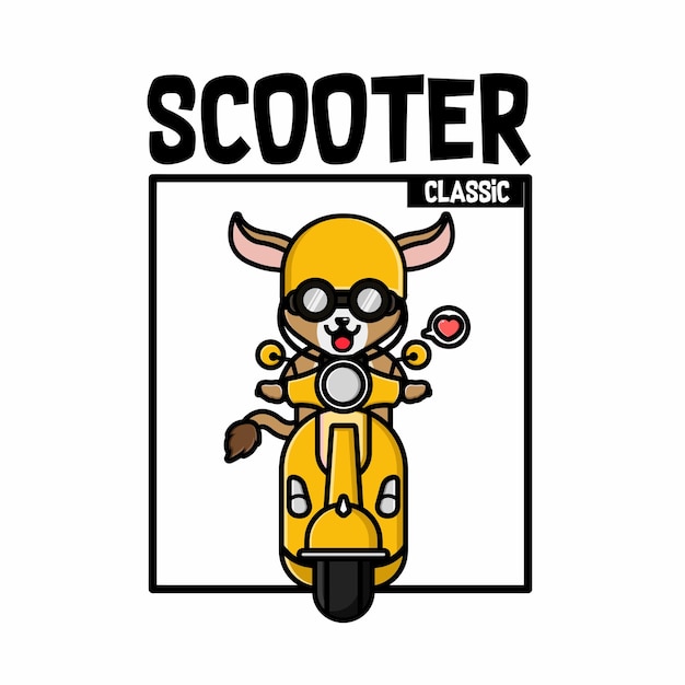 Cute goat riding scooter cartoon vector illustration