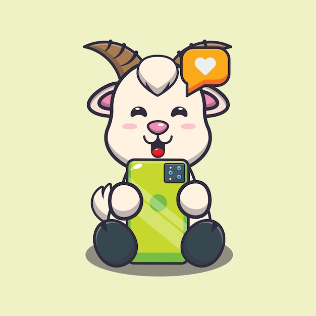 Cute goat with phone Cute cartoon animal illustration