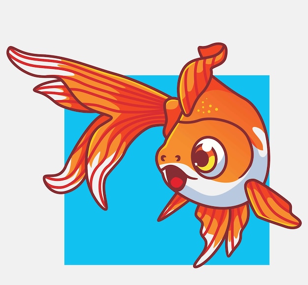 Cute gold fish orange isolated cartoon animal illustration Flat Style Sticker Icon Design Premium