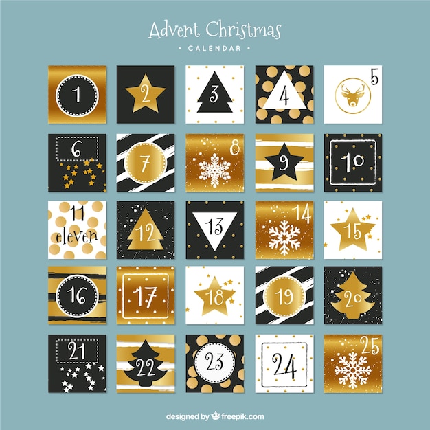 Vector cute golden advent calendar