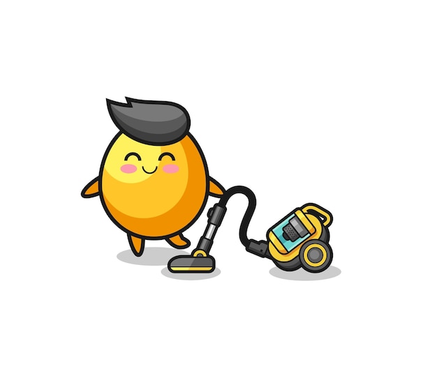 Cute golden egg holding vacuum cleaner illustration cute design
