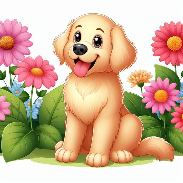 Cute Golden Retriever Dogs Vector Cartoon illustration