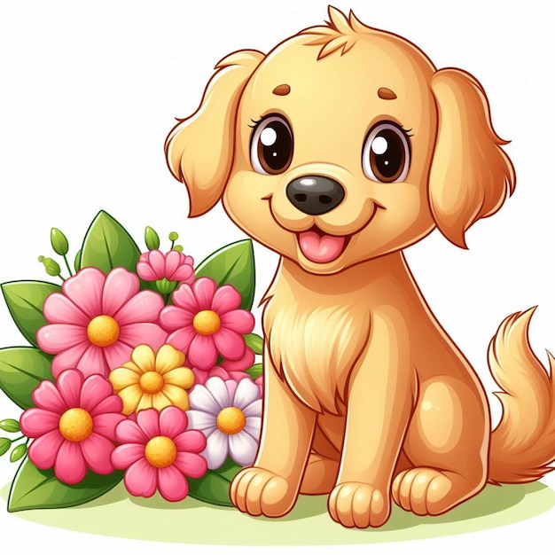 Cute Golden Retriever Dogs Vector Cartoon illustration