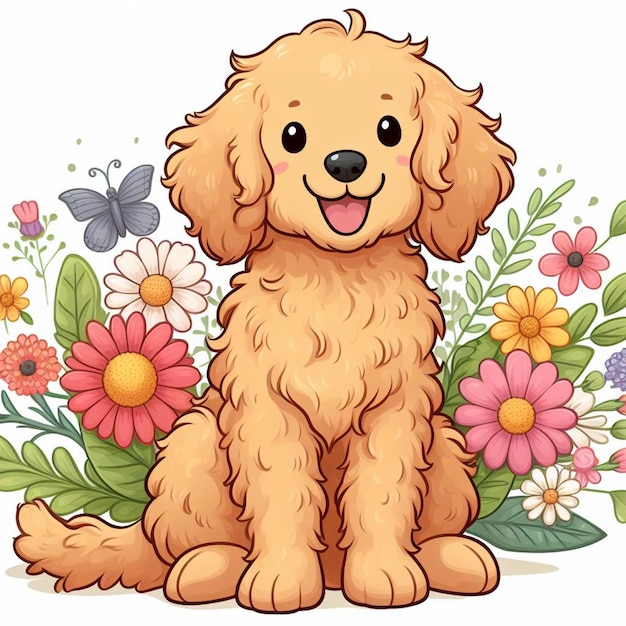 Cute Goldendoodle Dogs Vector Cartoon illustration