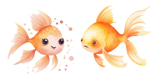 cute goldfish watercolor vector illustration