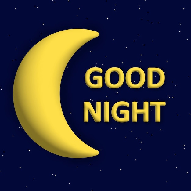 Cute good night background with 3d moon and stars square composition