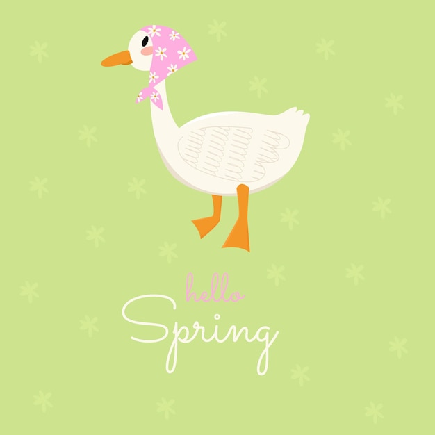 Cute goose character Hello spring concept Happy EasterUsed for greeting card and poster design