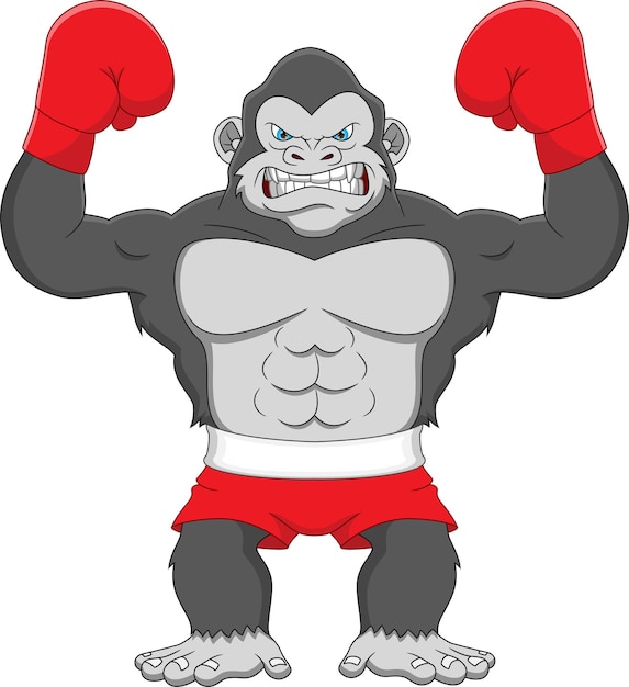 Simpatico cartone animato di boxe gorilla su sfondo bianco