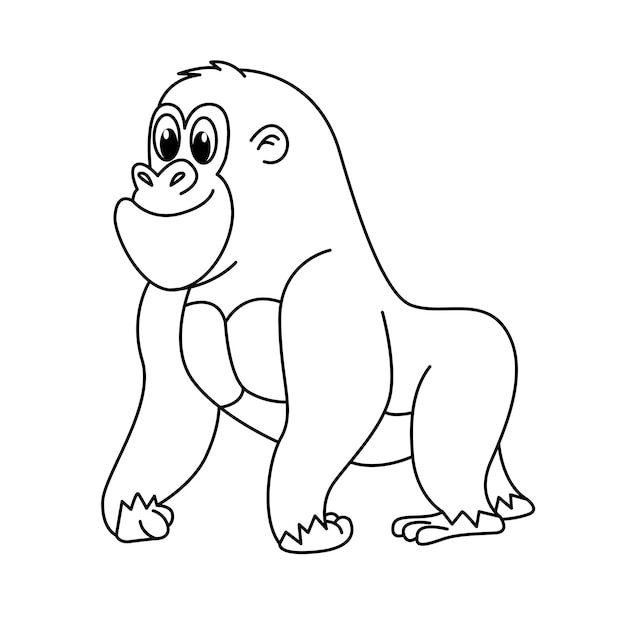 Cute gorilla cartoon coloring page illustration vector For kids coloring book