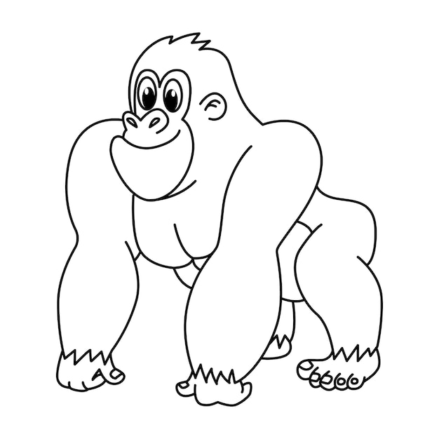 Cute gorilla cartoon coloring page illustration vector For kids coloring book