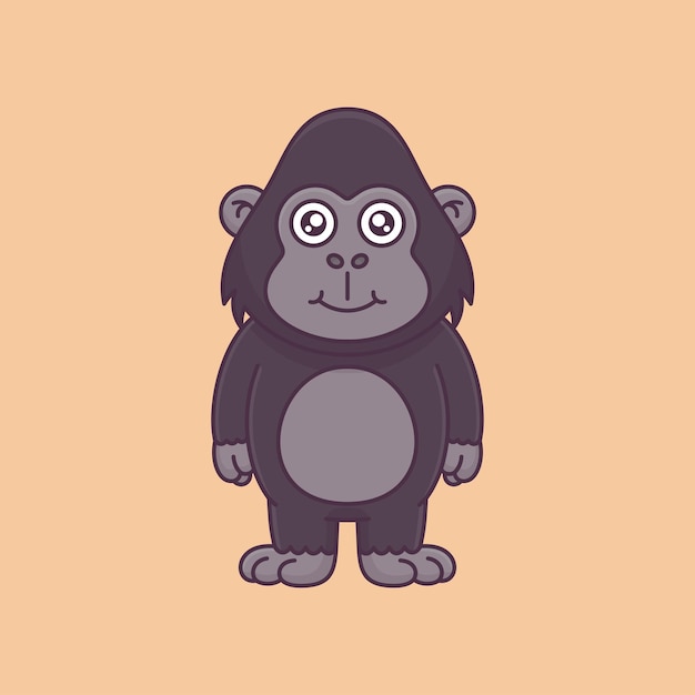 Vector cute gorilla facing front cartoon vector icon illustration animal nature icon isolated