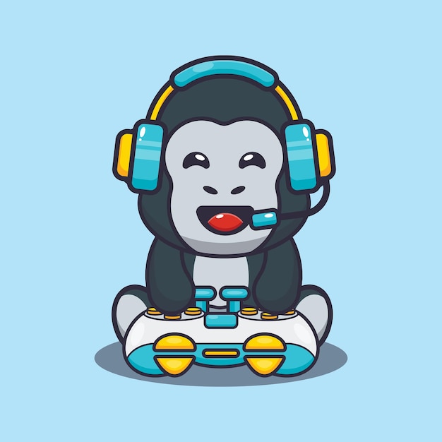 Cute gorilla gamer Cute cartoon animal illustration