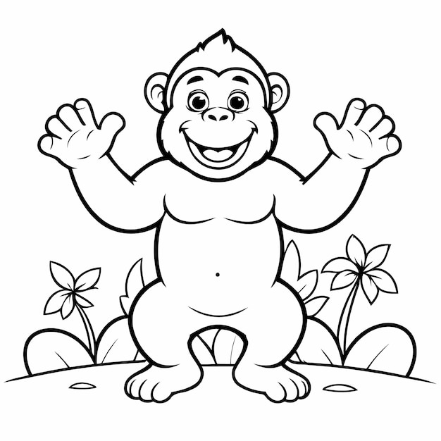 Cute Gorilla illustration for coloring book