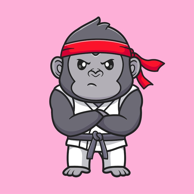 Cute gorilla karate cartoon vector icon illustration. animal sport icon concept isolated flat