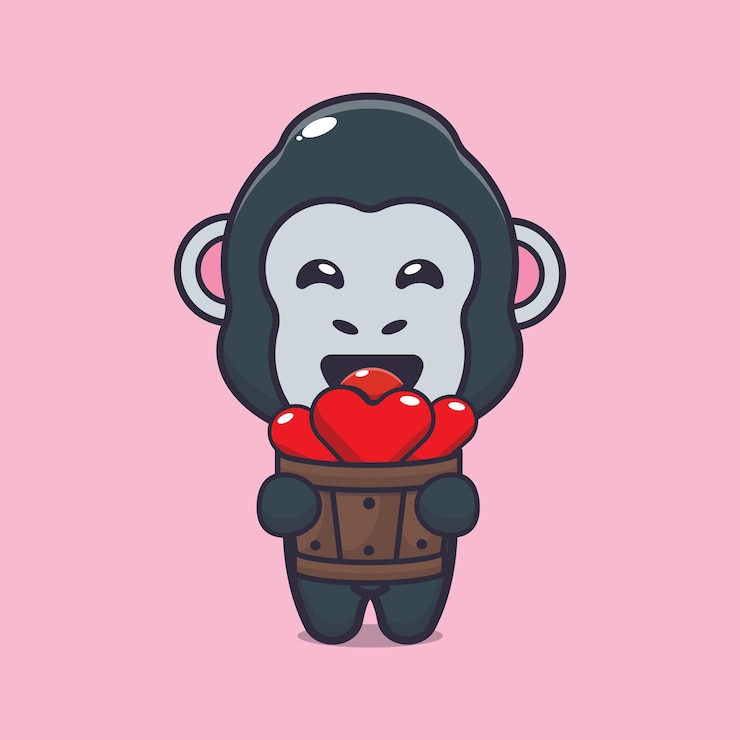 Vector 발렌타인 데이에 귀여운 고릴라 마스코트 만화 캐릭터 그림